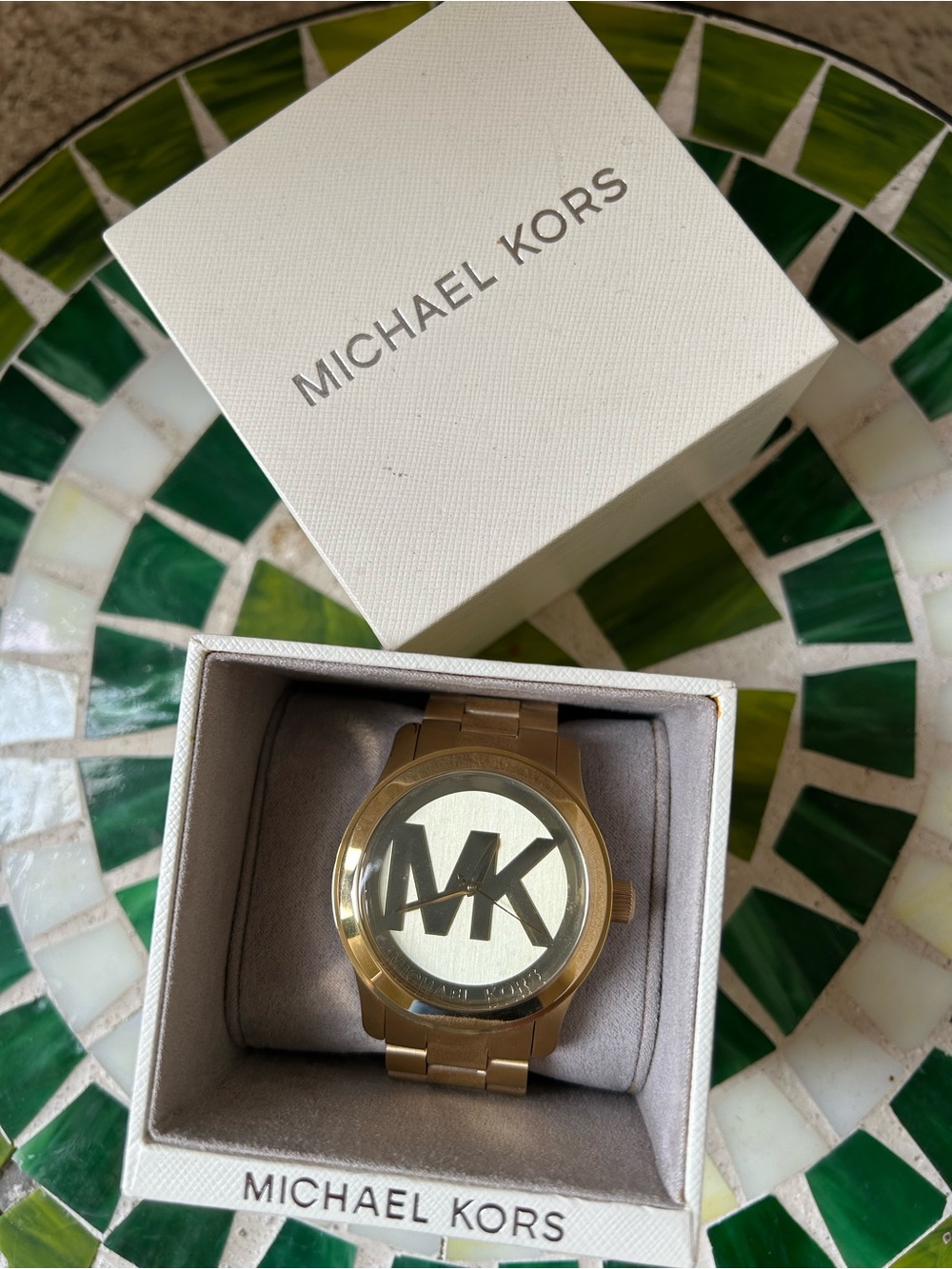 Michael Kors Gold-Tone MK Logo Bracelet Watch